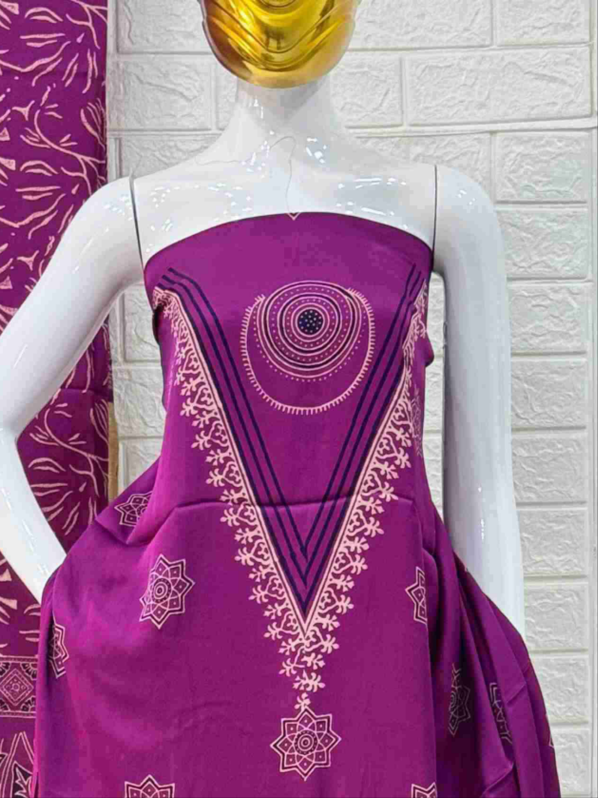 Pure Modal Silk Ajrakh Hand Block Print Neptol Dye 3 Pice Suit