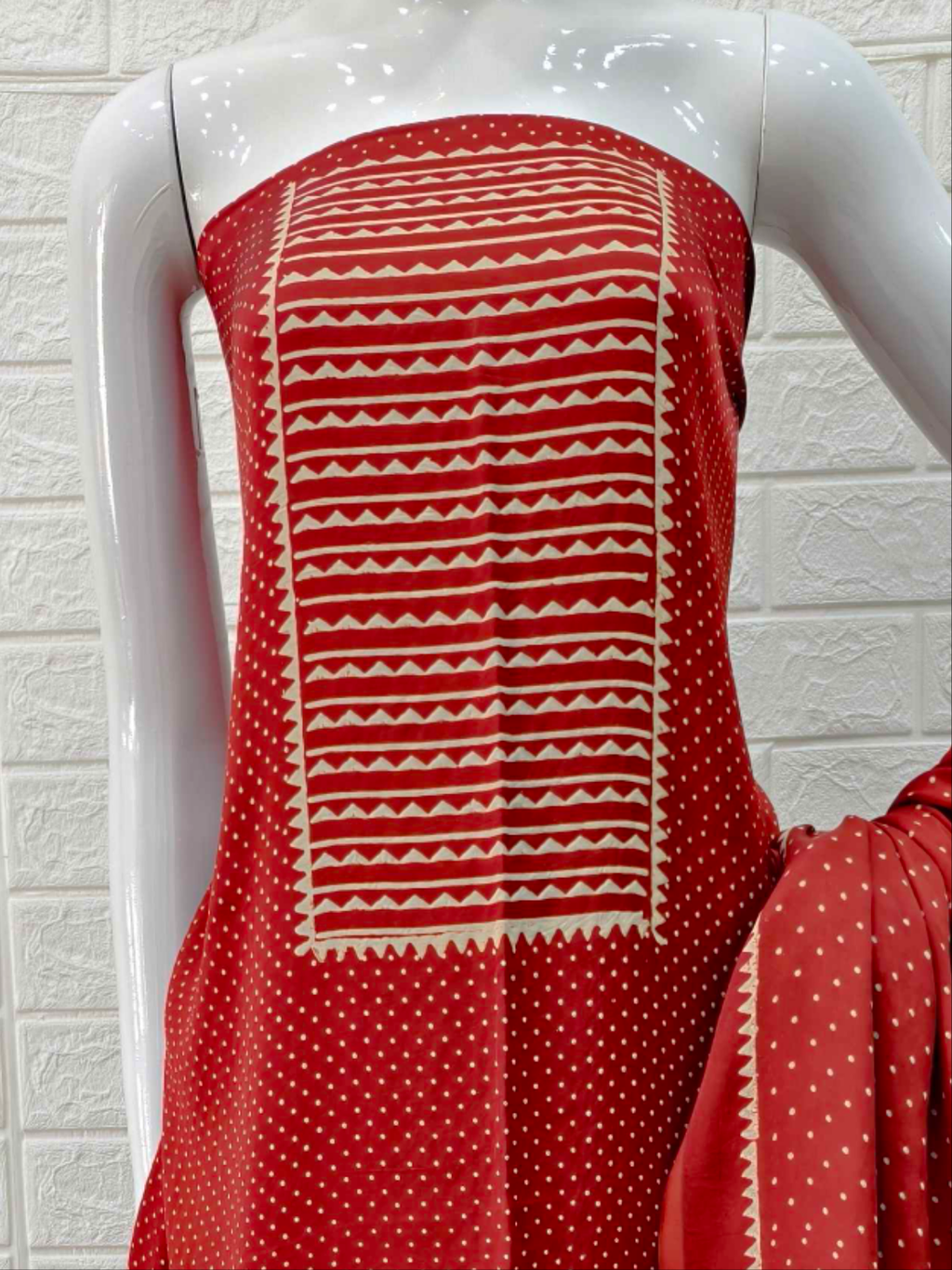 Pure Modal Silk Rust Ajrakh Hand Block Print Neptol Dye 3 Pice Suit