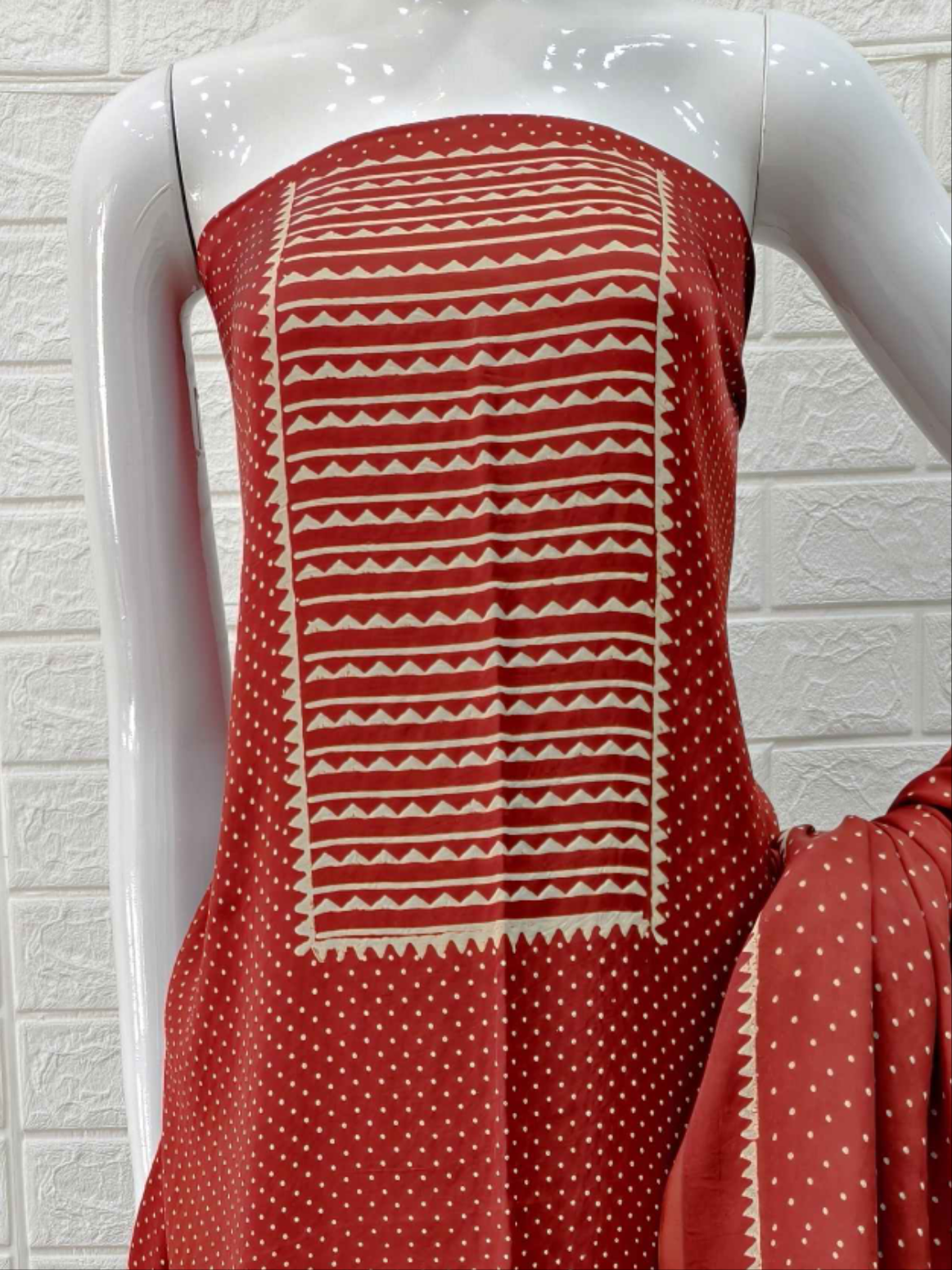 Pure Modal Silk Rust Ajrakh Hand Block Print Neptol Dye 3 Pice Suit