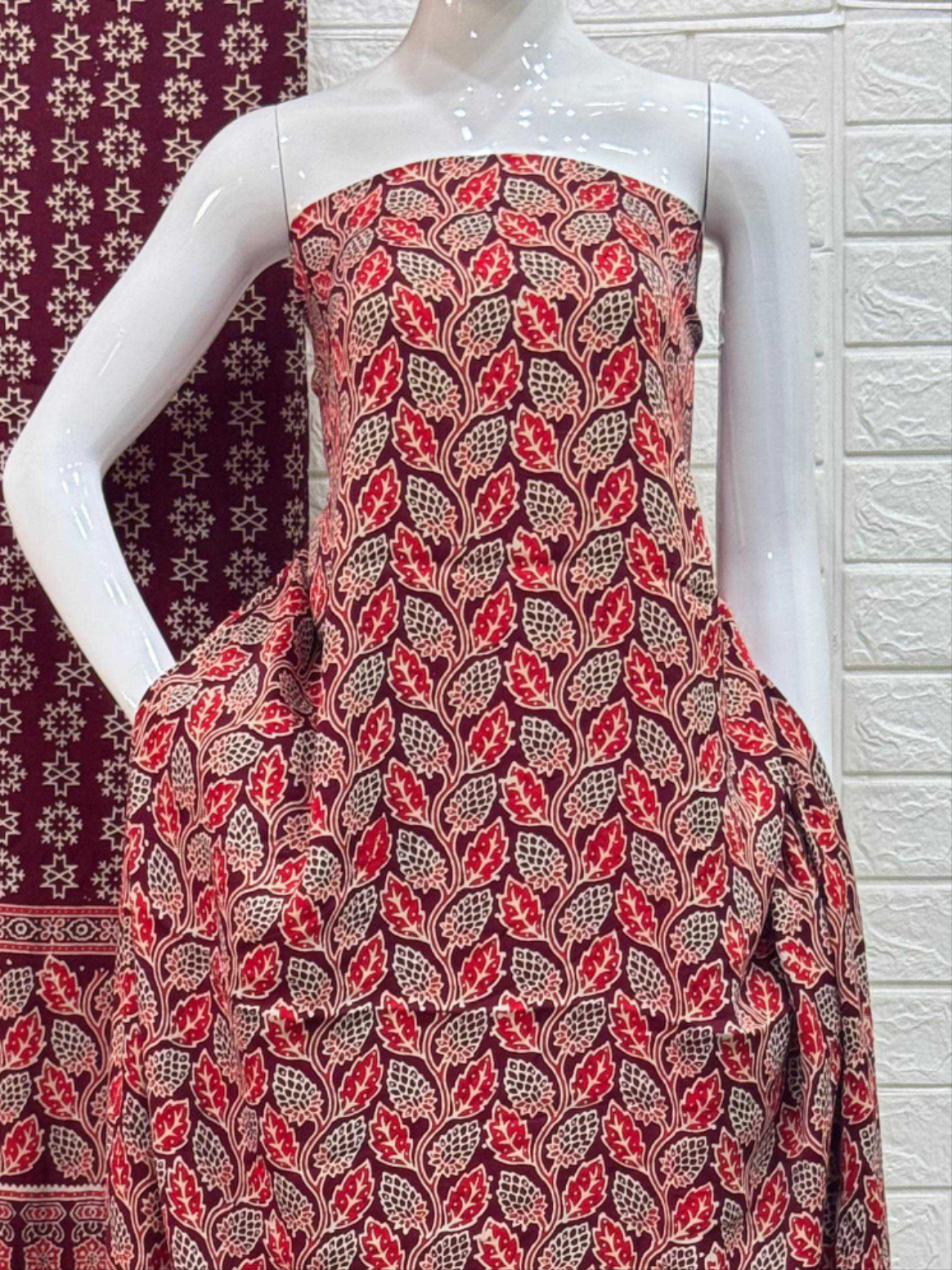 Pure Modal Silk Rust Ajrakh Hand Block Print Neptol Dye 3 Pice Suit