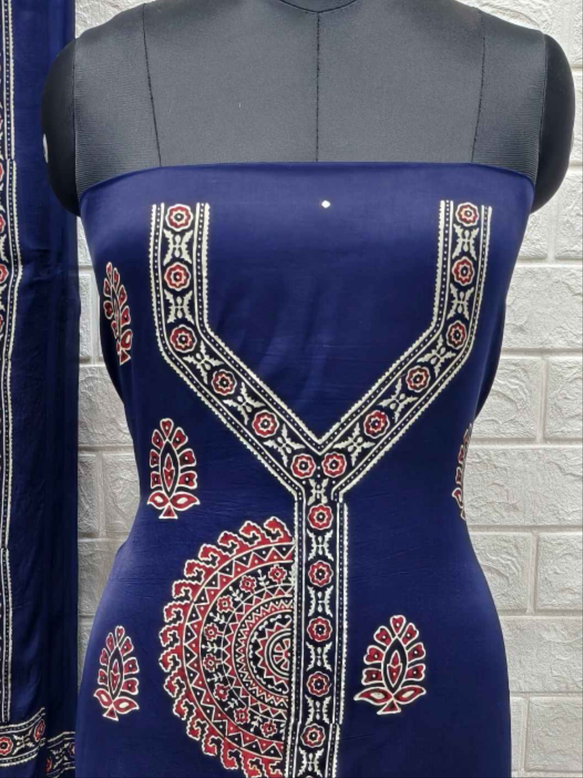 Pure Modal Silk Ajrakh Hand Block Print Neptol Dye 3 Pice Suit
