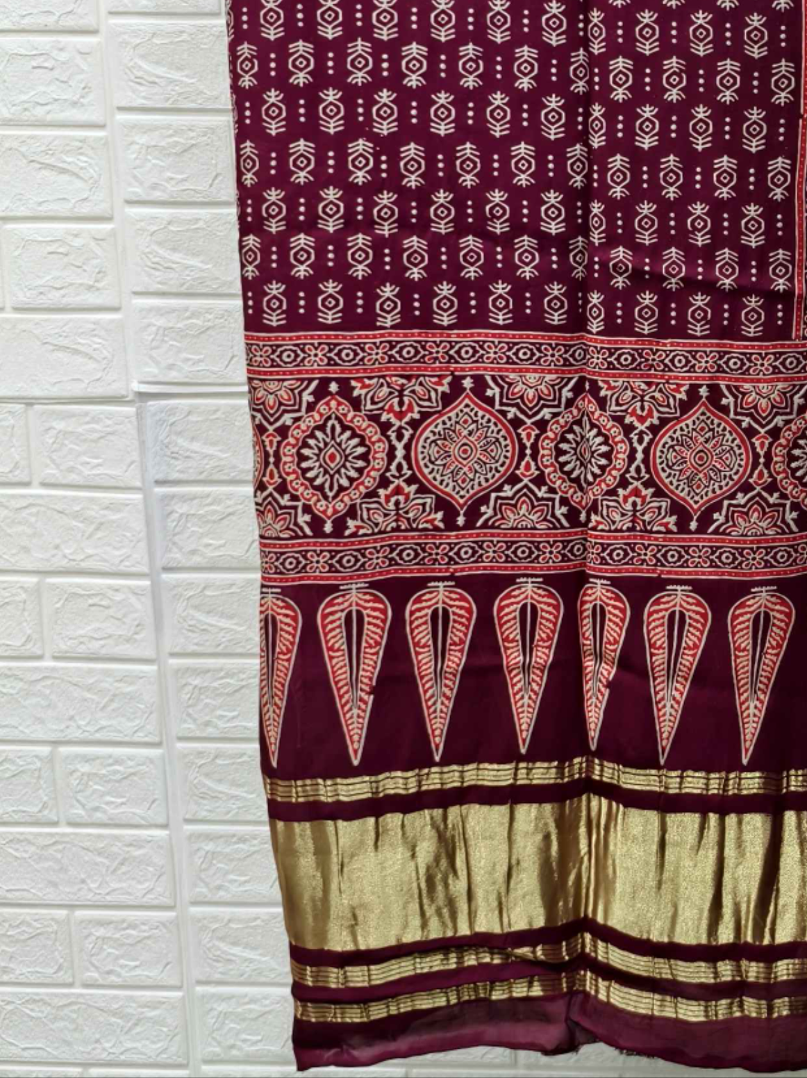 Pure Modal Silk Maroon Ajrakh Hand Block Print Neptol Dye 3 Pice Suit