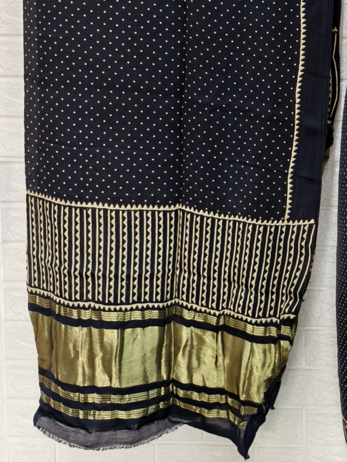 bleck Pure Modal Silk Ajrakh Hand Block Print Neptol Dye 3 Pice Suit