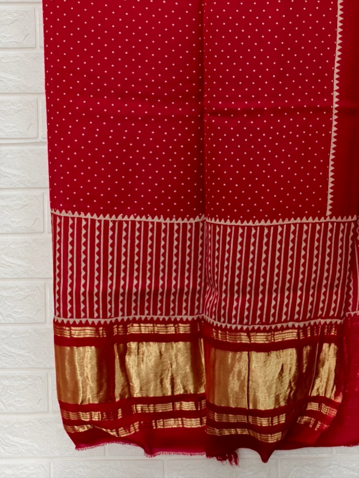Red Pure Modal Silk Ajrakh Hand Block Print Neptol Dye 3 Pice Suit