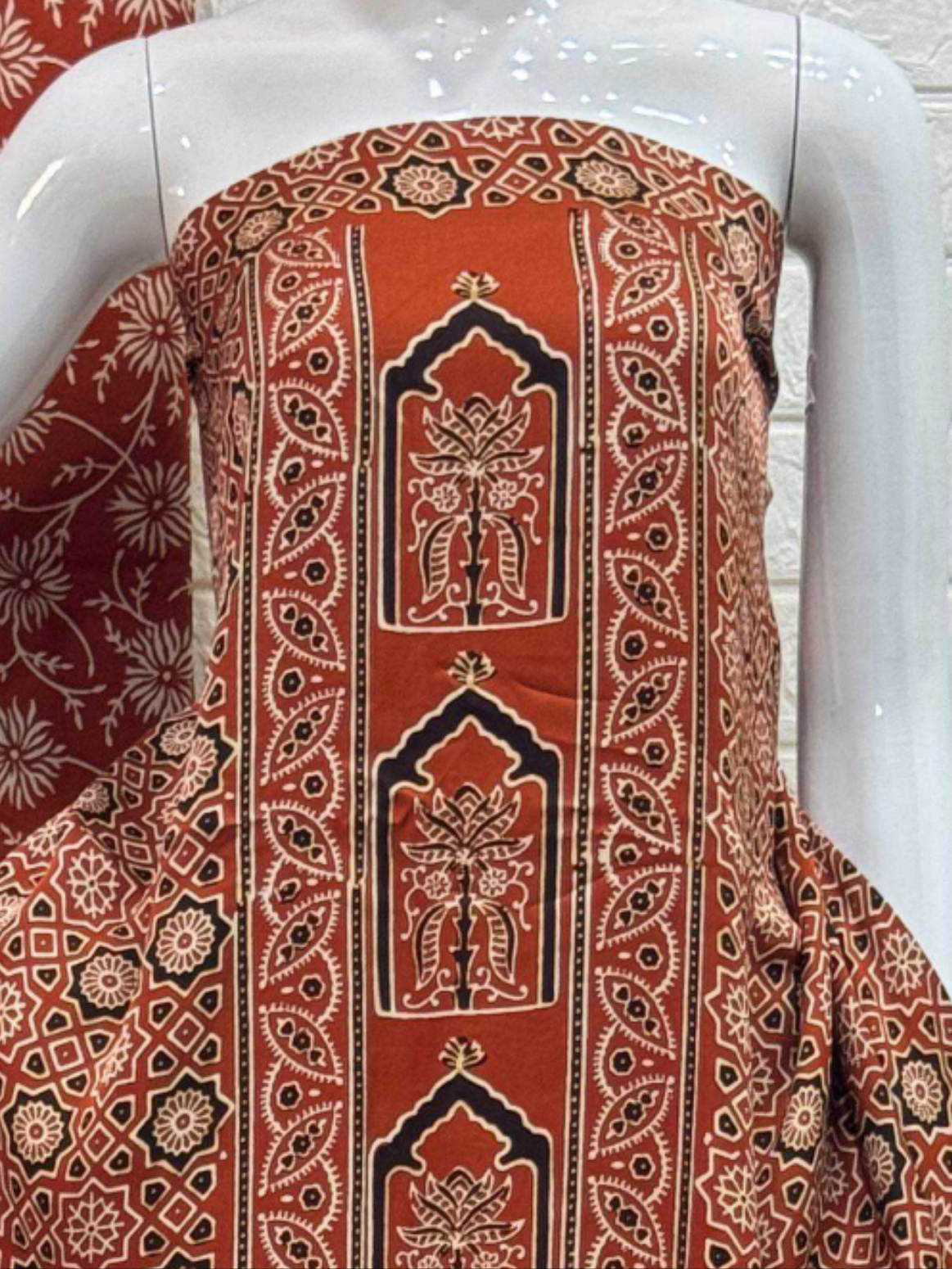 Pure Modal Silk Rust Ajrakh Hand Block Print Neptol Dye 3 Pice Suit