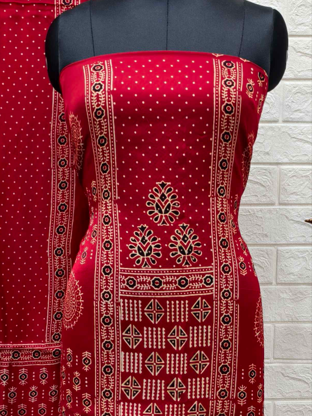 Pure Modal Silk Ajrakh Hand Block Print Neptol Dye 3 Pice Suit