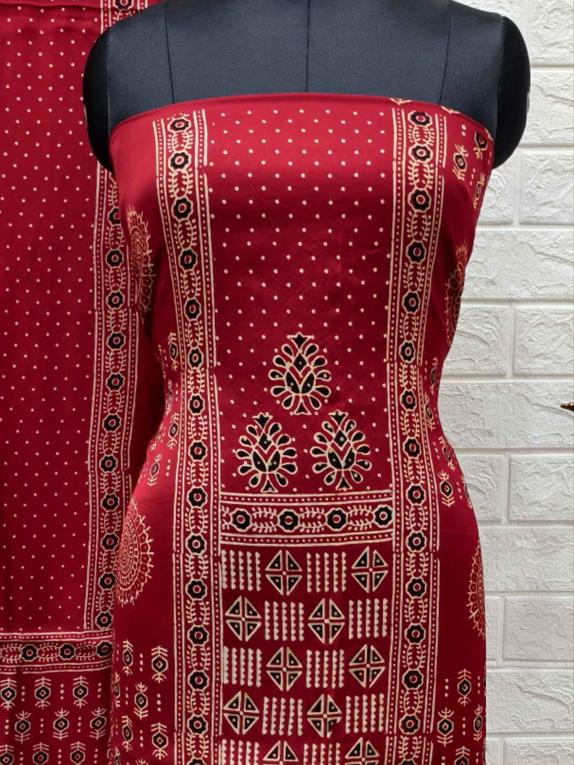 Pure Modal Silk Ajrakh Hand Block Print Neptol Dye 3 Pice Suit