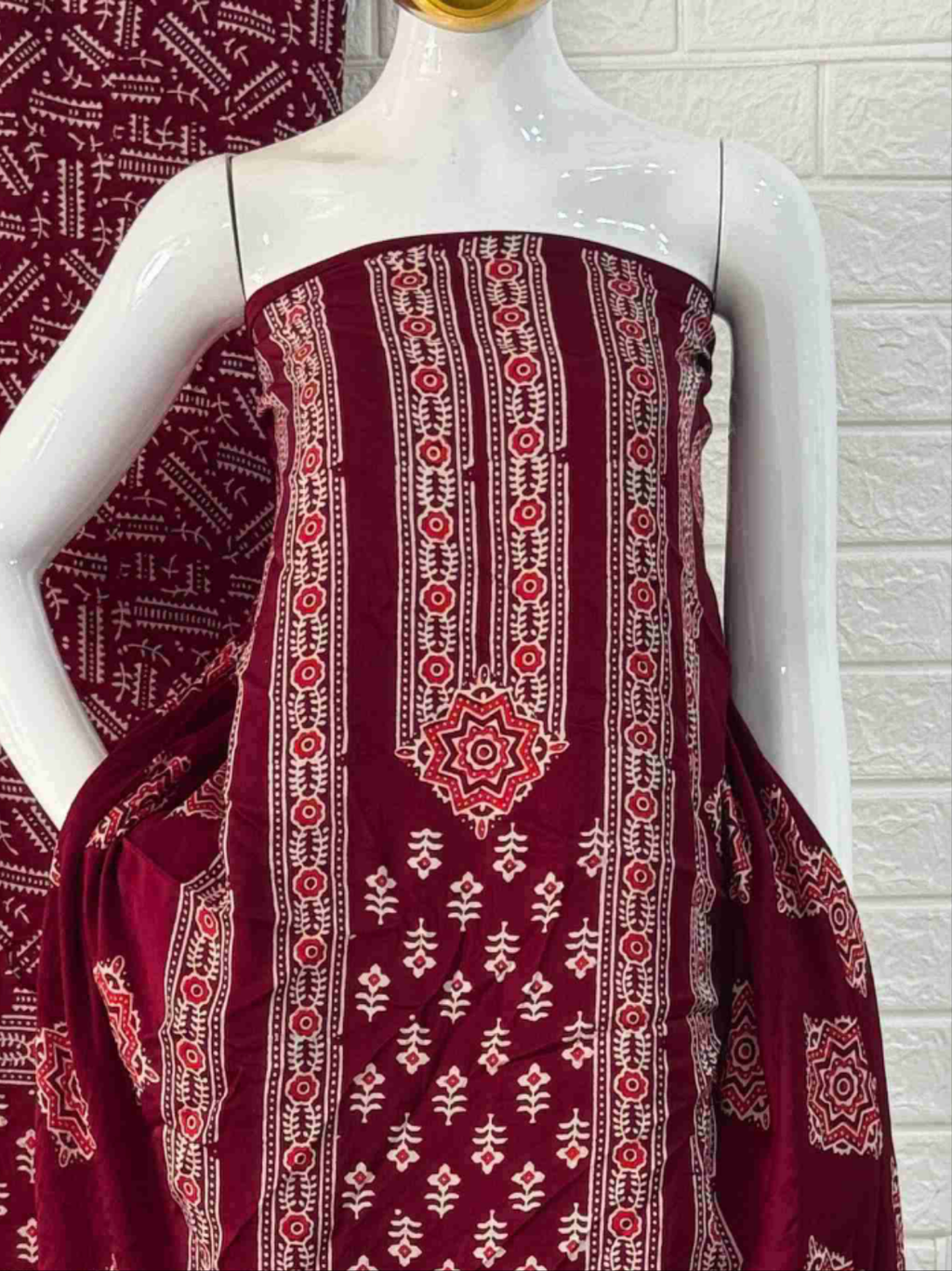 Pure Modal Silk Ajrakh Hand Block Print Neptol Dye 3 Pice Suit