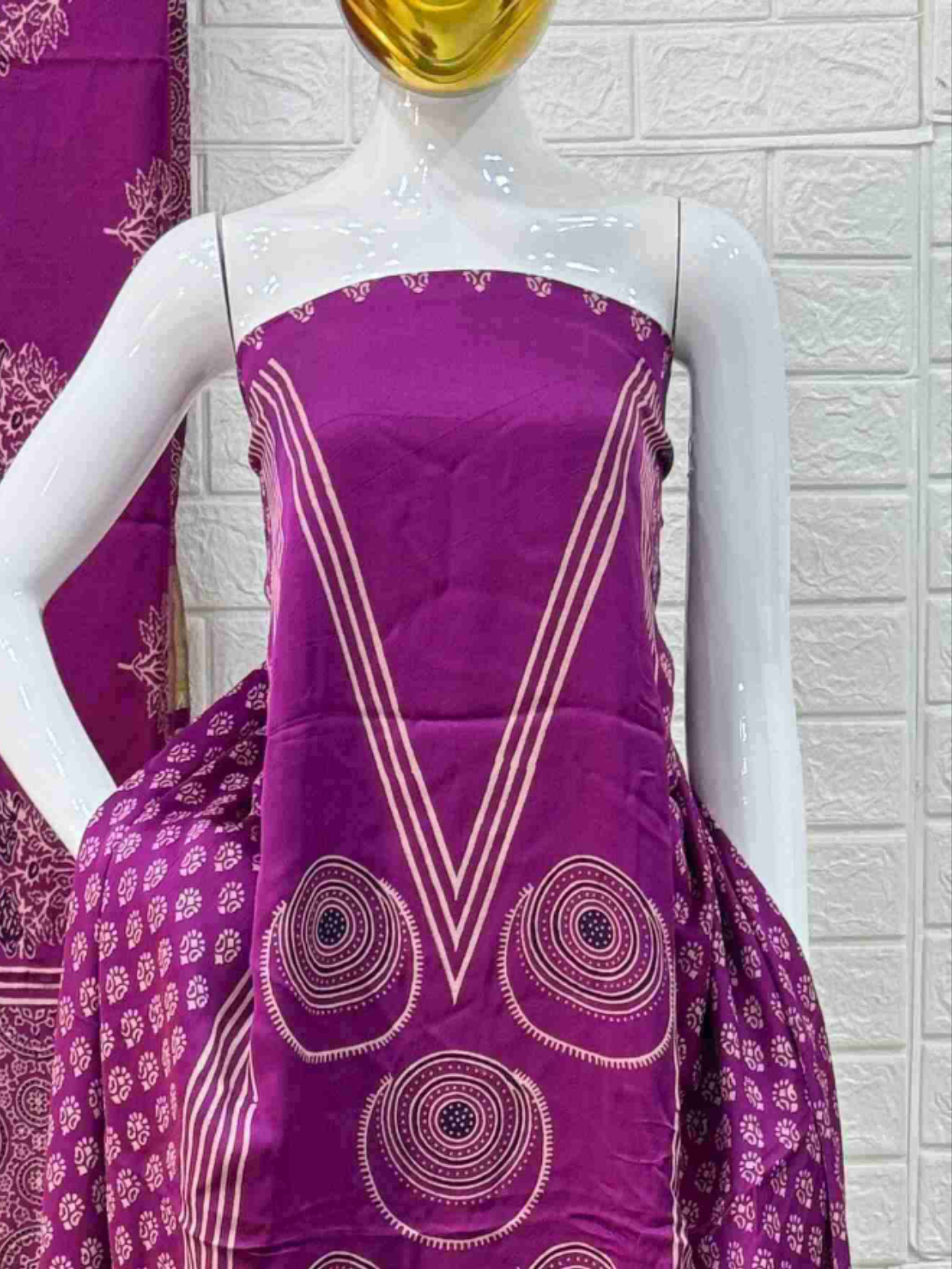 Pure Modal Silk Magenta Ajrakh Hand Block Print Neptol Dye 3 Pice Suit