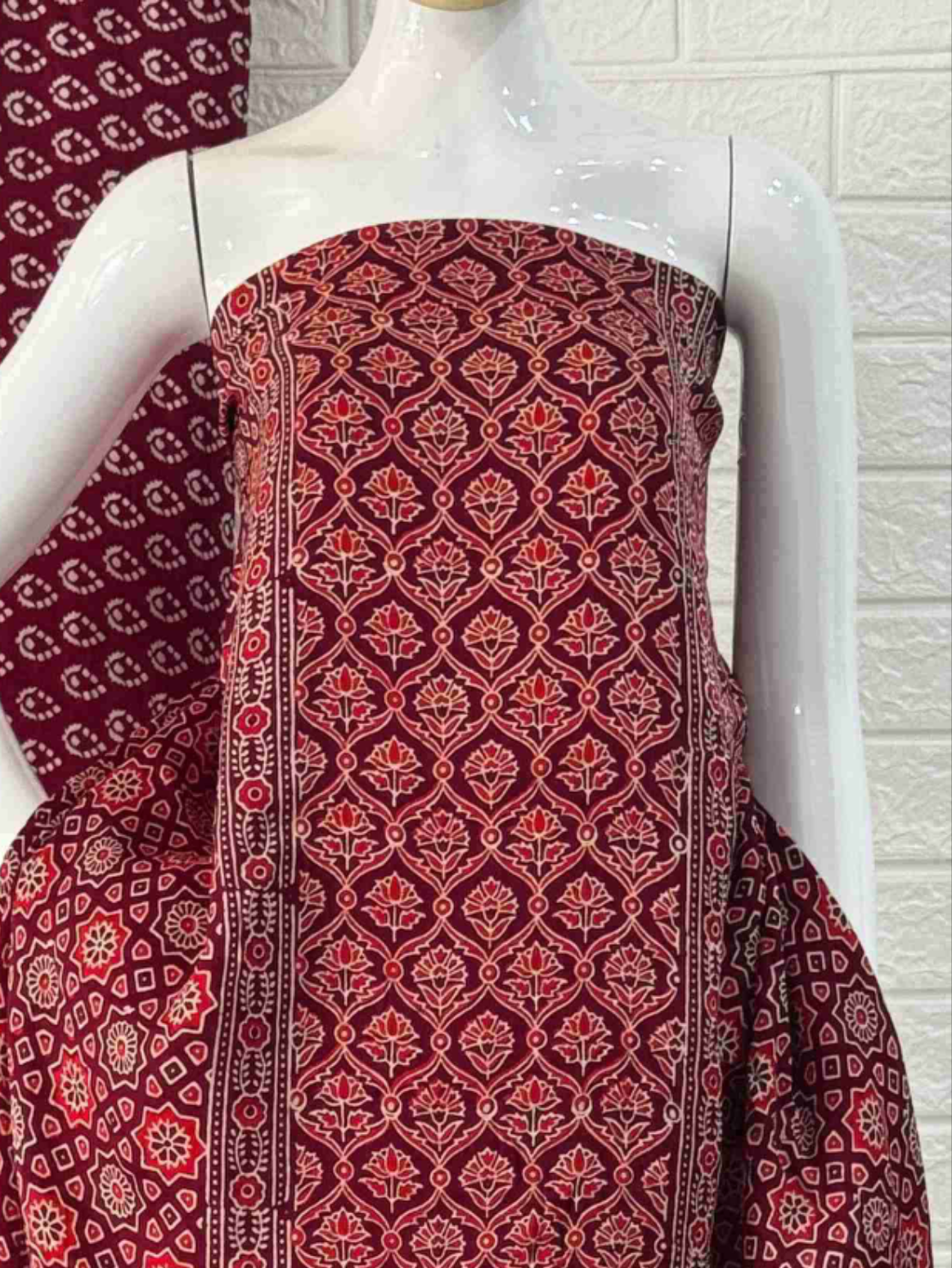 Pure Modal Silk Ajrakh Hand Block Print Neptol Dye 3 Pice Suit