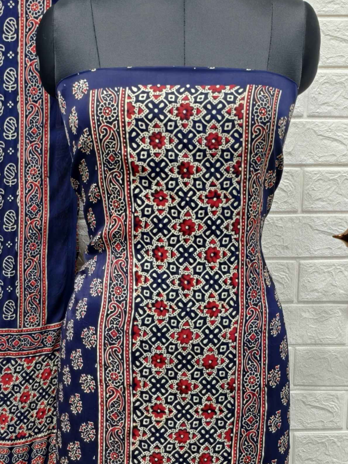 Pure Modal Silk Ajrakh Hand Block Print Neptol Dye 3 Pice Suit