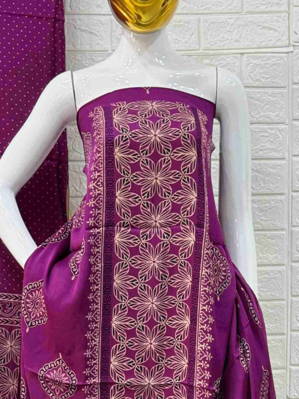 Pure Modal Silk Ajrakh Hand Block Print Neptol Dye 3 Pice Suit