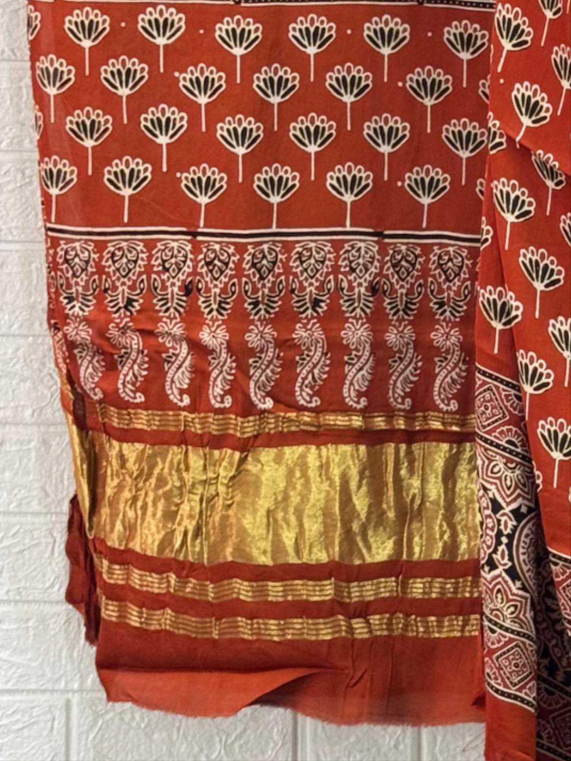 Pure Modal Silk Rust Ajrakh Hand Block Print Neptol Dye 3 Pice Suit