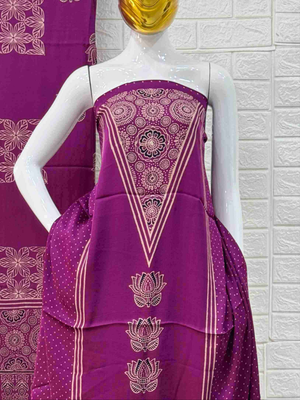 Pure Modal Silk Magenta Ajrakh Hand Block Print Neptol Dye 3 Pice Suit