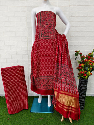 Buy Ajrakh Hand Block Print Neptol Dye 3 Pice Suit