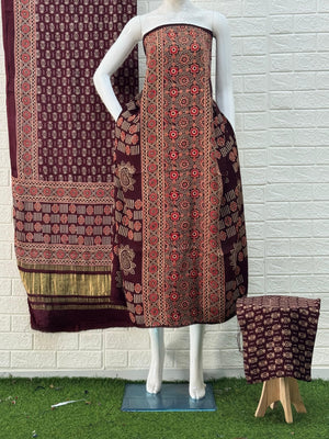 Ajrakh Hand Block Print Neptol Dye 3 Pice Suit