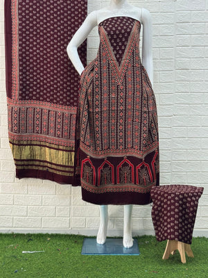 Ajrakh Hand Block Print Neptol Dye 3 Pice Suit