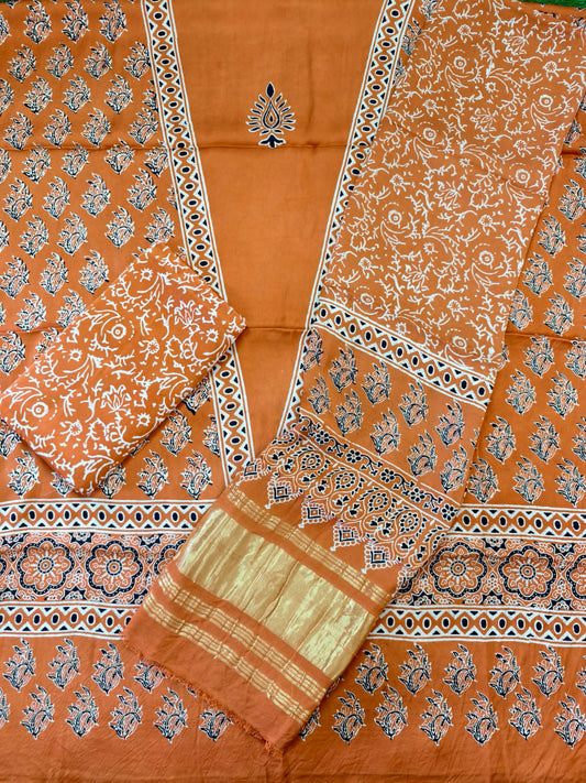 Ajrakh hand block Discharge Print modal silk