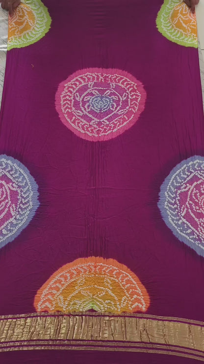 Bandhani Suit Set with Multi Color Dupatta & Zari Pallu