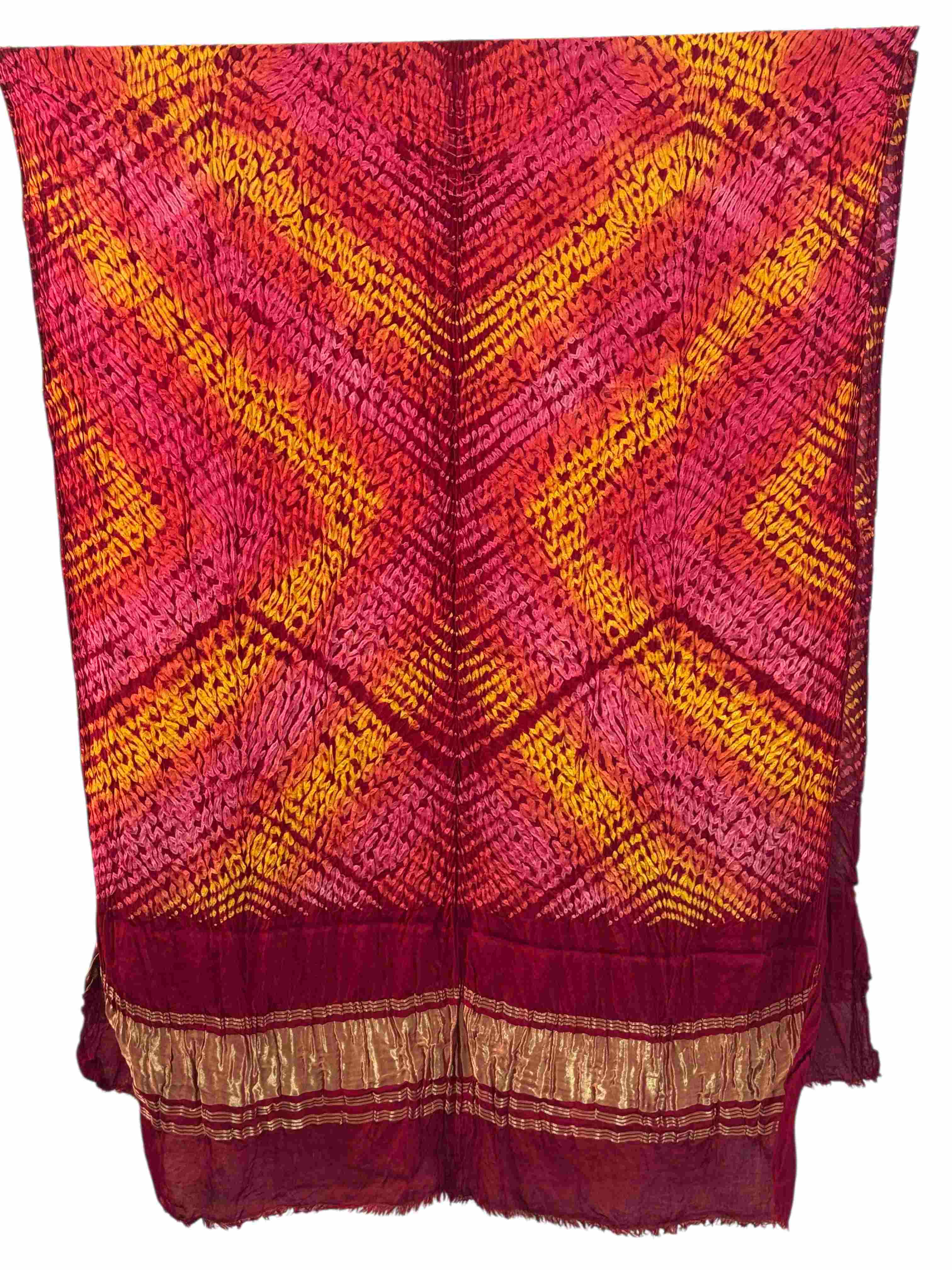 Modal Silk Shibori Suit: Malti Color Bandhani 3-Piece Dress with Zari Pallu