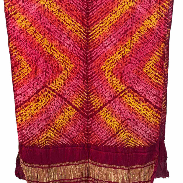 Modal Silk Shibori Suit: Malti Color Bandhani 3-Piece Dress with Zari Pallu