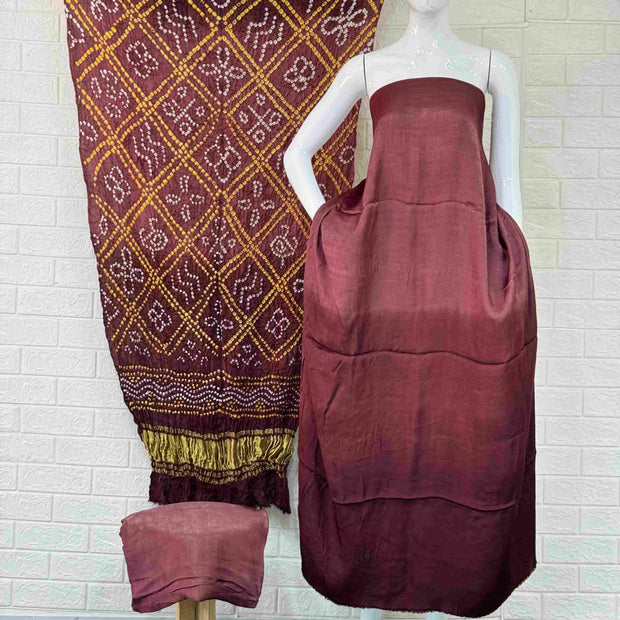Modal Silk Shaded Lite & Dark Suit with Bandhej Barbhat Dupatta & Zari Pallu