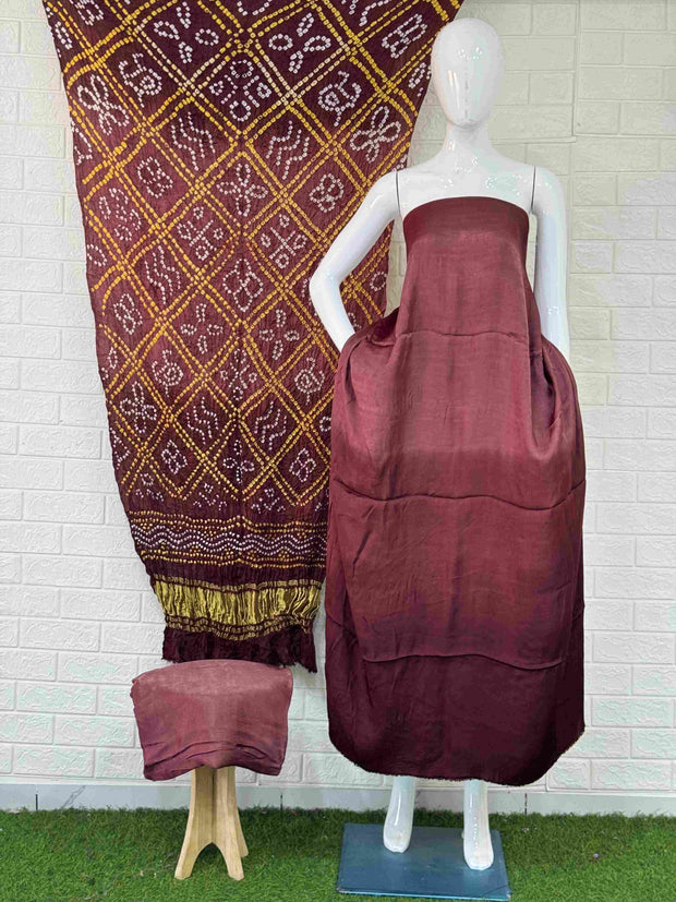 Modal Silk Shaded Lite & Dark Suit with Bandhej Barbhat Dupatta & Zari Pallu