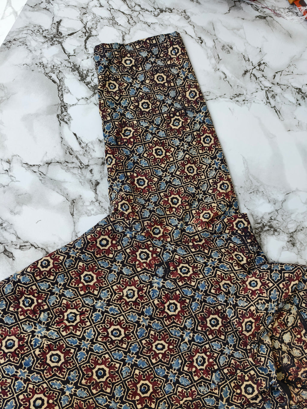 Ajrakh Hand Block Print Cotton Shirt – Red & Beige Floral Geometric Design | Ethnic Casual Wear