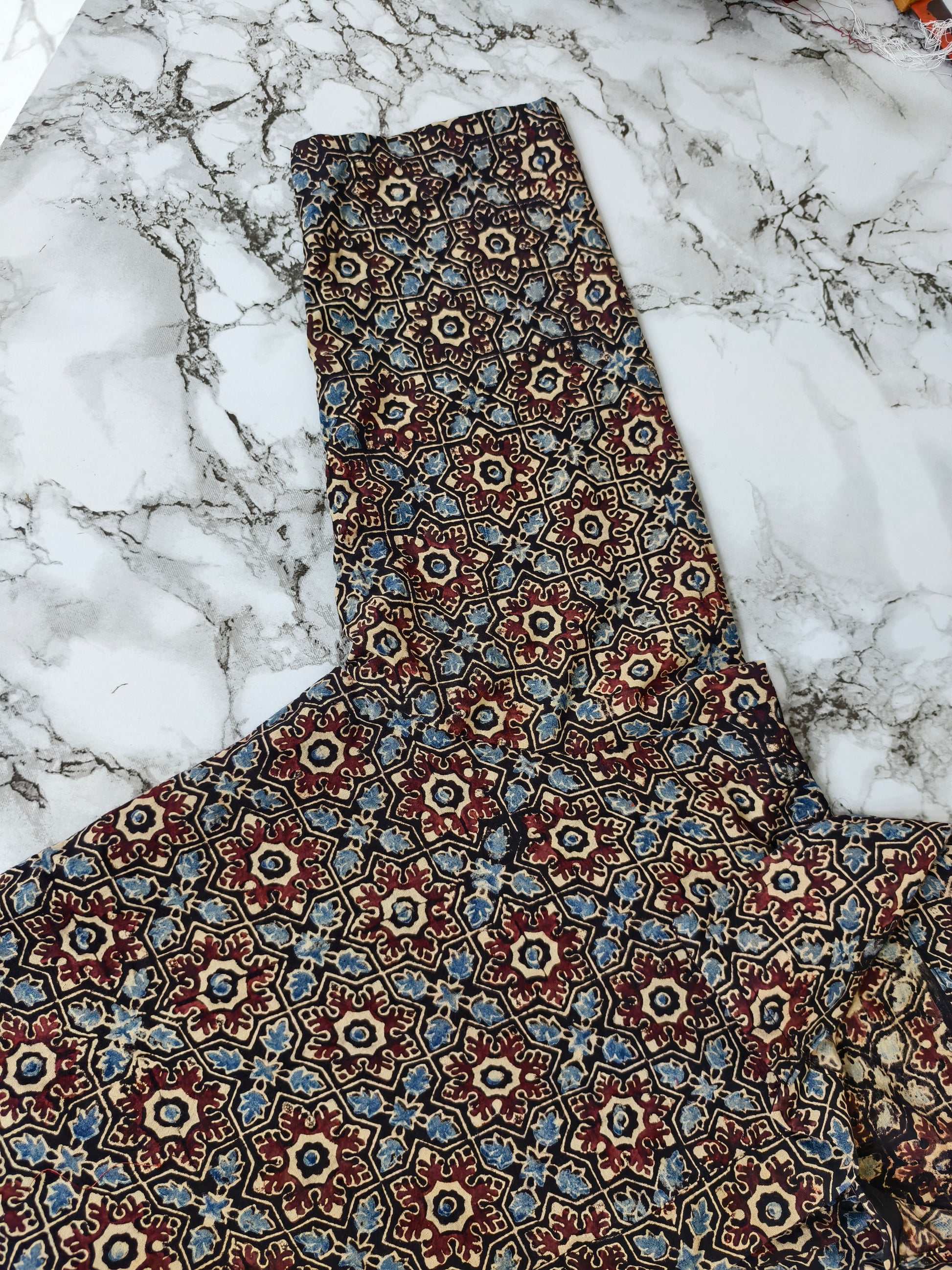 Ajrakh Hand Block Print Cotton Shirt – Red & Beige Floral Geometric Design | Ethnic Casual Wear