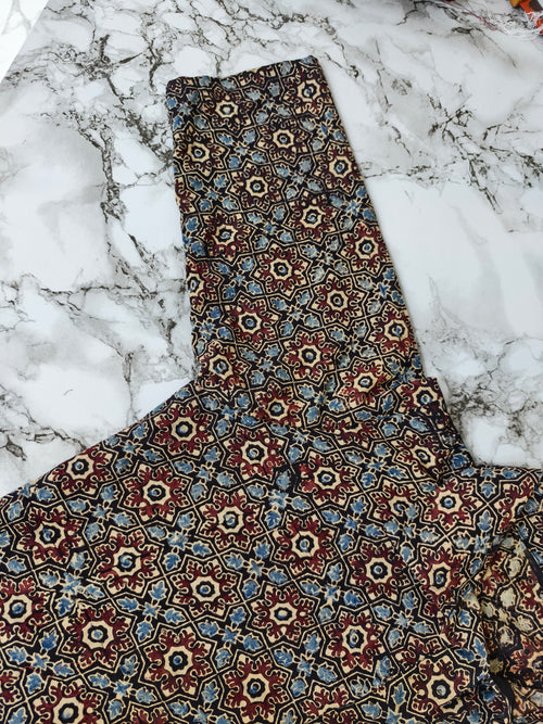 Ajrakh Hand Block Print Cotton Shirt – Red & Beige Floral Geometric Design | Ethnic Casual Wear