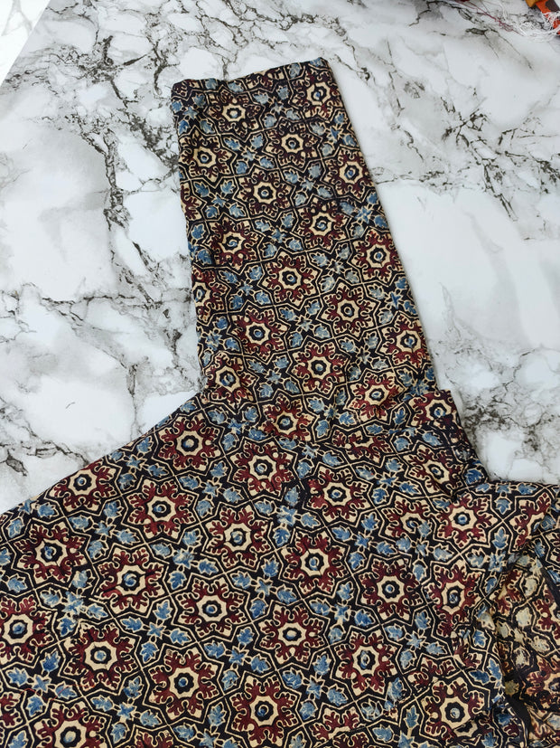 Ajrakh Hand Block Print Cotton Shirt – Red & Beige Floral Geometric Design | Ethnic Casual Wear