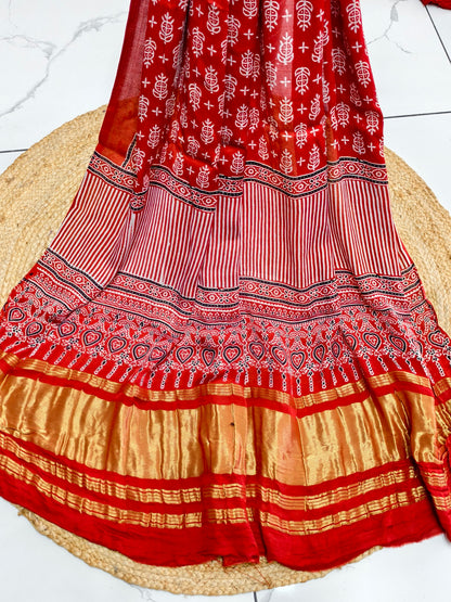 Modal Silk Rast Ajrakh Hand Block Print Suit with Neptol Dye & Zari Pallu Dupatta – Premium Designer Ethnic Wear