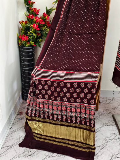 Modal Silk Ajrakh Hand Block Print Suit with Neptol Dye & Zari Pallu Dupatta – Premium Designer Ethnic Wear