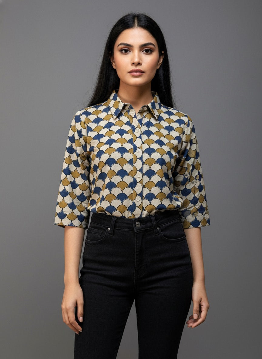 Ajrakh Hand Block Print Pure Cotton Shirt