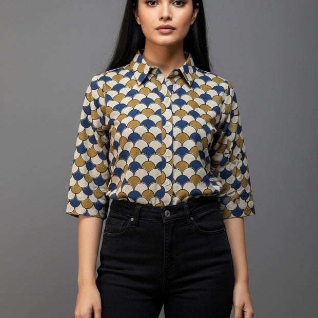 Ajrakh Hand Block Print Pure Cotton Shirt