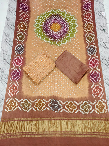 Premium Multi-Color Modal Silk Bandhej Suit Set | Handcrafted Bandhani Designer Dress Material with Zari Dupatta