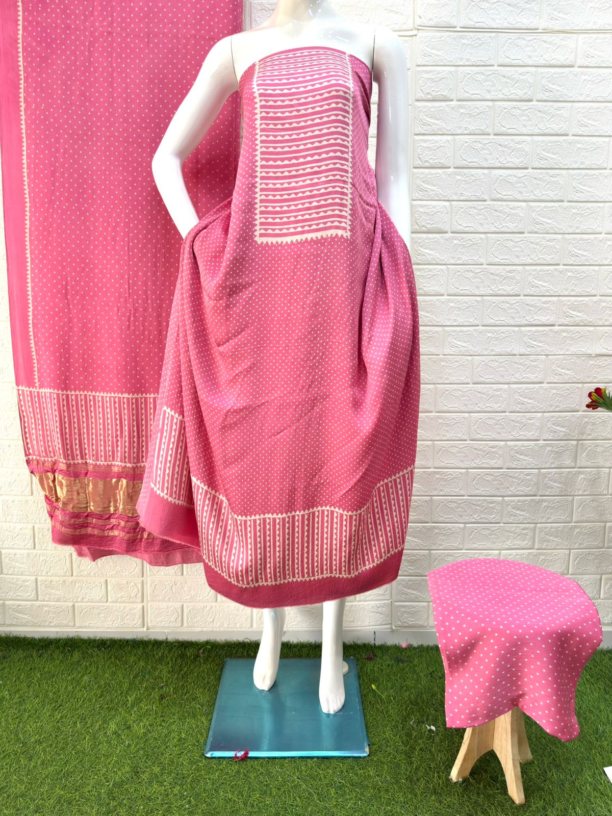 Modal Silk Ajrakh Hand Block Print 3 Piecea Suit – Zari Pallu Dupatta