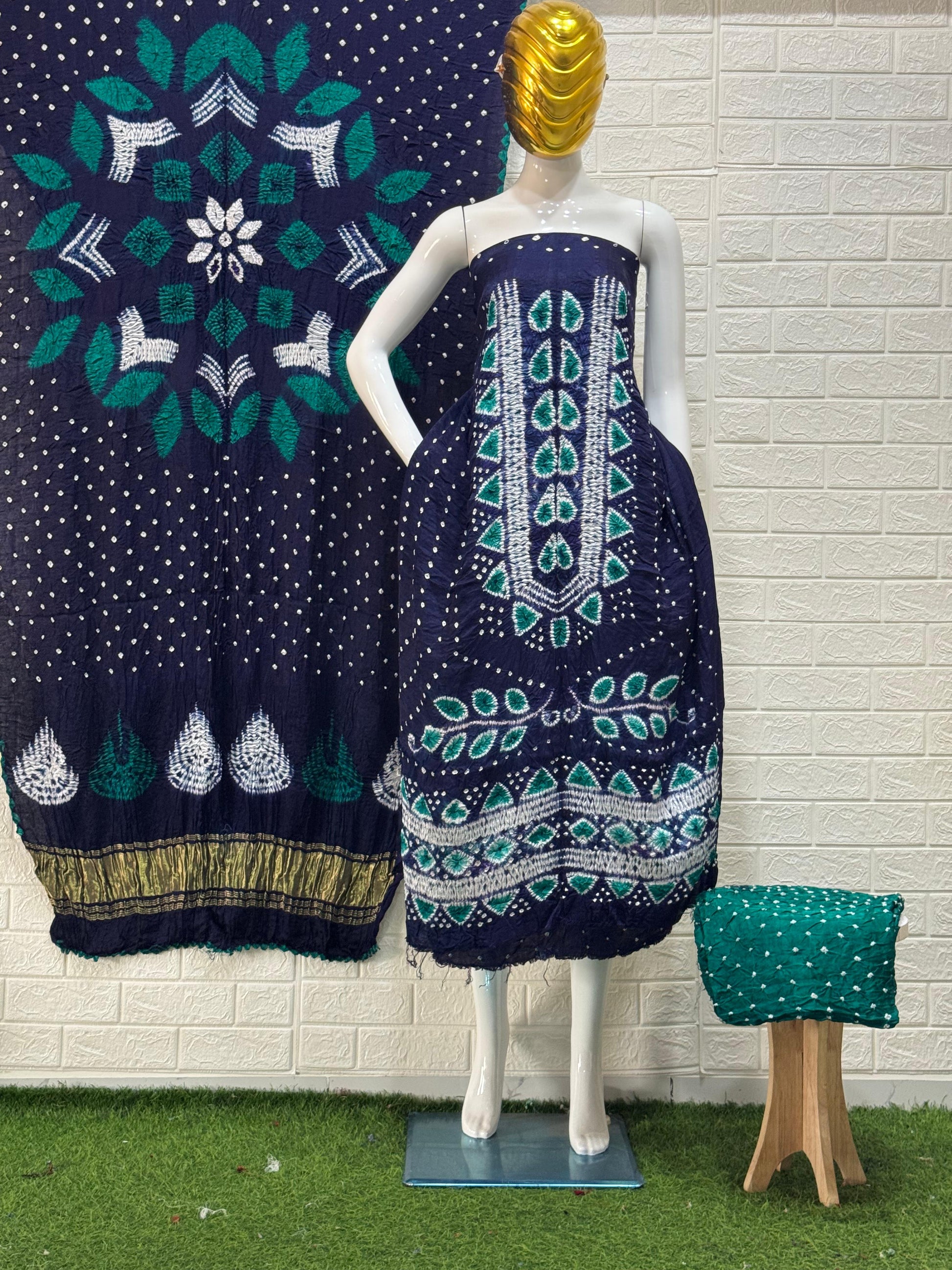 Modal Silk Bandhani 3 piece Suit | sibori with dot bandhej