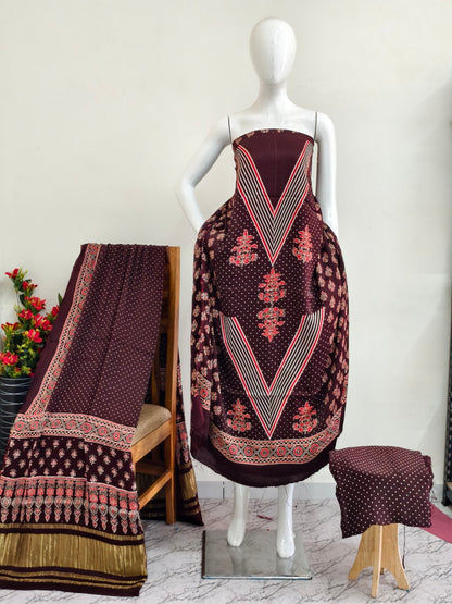 Modal Silk Ajrakh Hand Block Print Suit with Neptol Dye & Zari Pallu Dupatta – Premium Designer Ethnic Wear