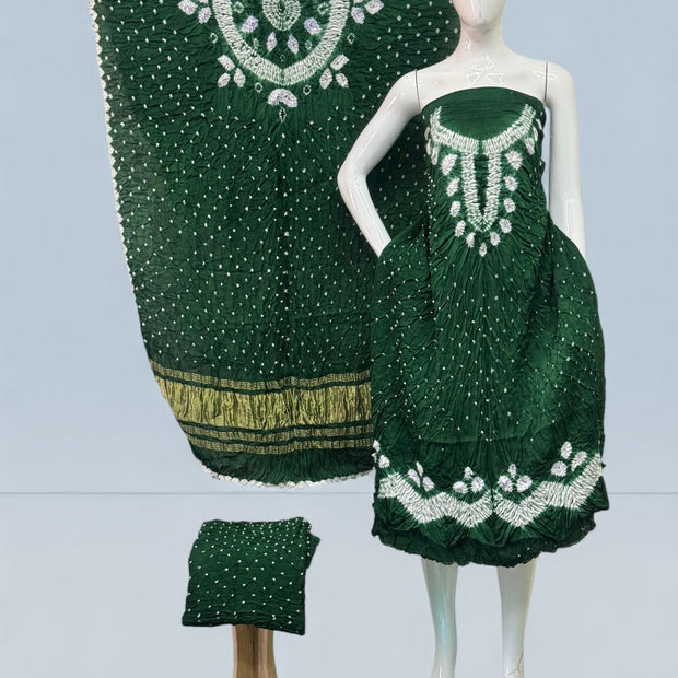 Modal Silk Shibori Suit Set with Bandhej Bottom & Zari Pallu Dupatta