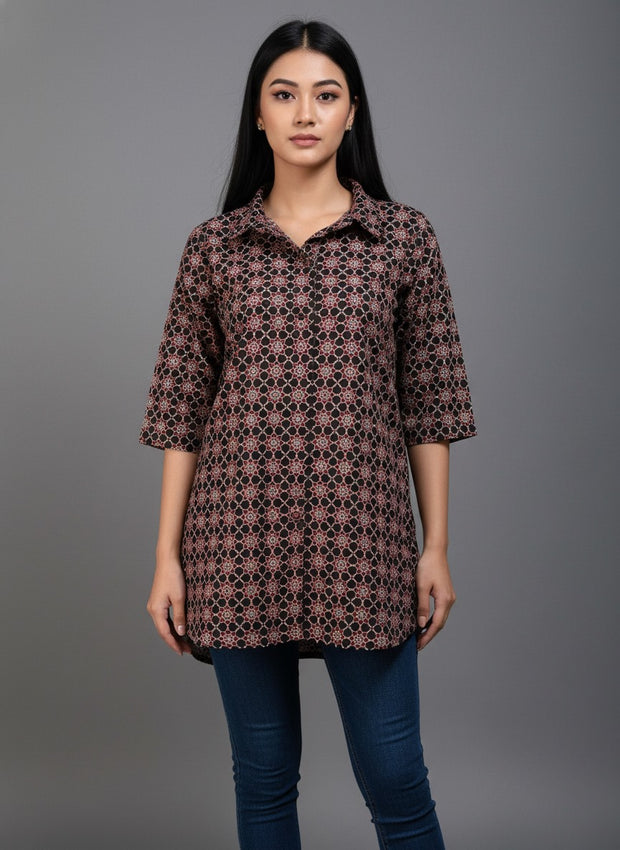 Ajrakh Hand Block Print Pure Cotton Shirt