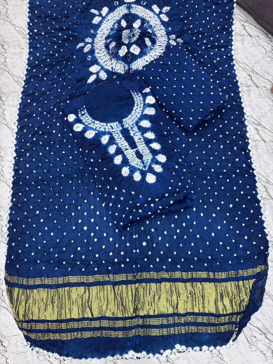 Modal Silk Shibori Suit Set with Bandhej Bottom & Zari Pallu Dupatta