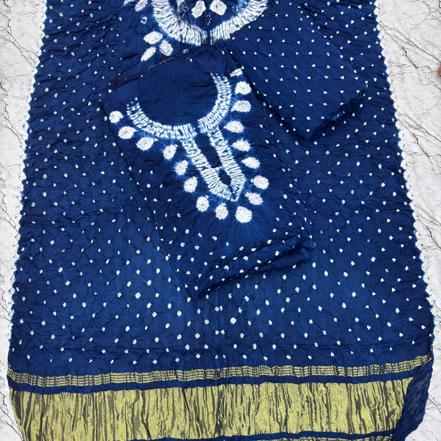 Modal Silk Shibori Suit Set with Bandhej Bottom & Zari Pallu Dupatta
