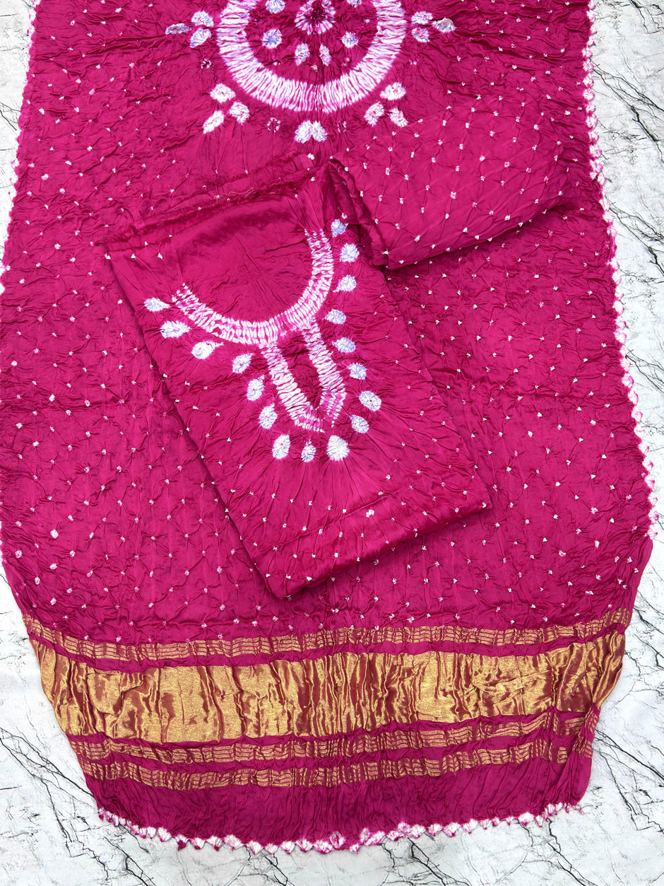 Modal Silk Shibori Suit Set with Bandhej Bottom & Zari Pallu Dupatta