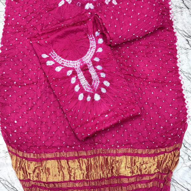 Modal Silk Shibori Suit Set with Bandhej Bottom & Zari Pallu Dupatta