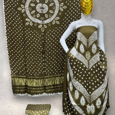 Modal Silk Shibori & Bandhani 3-Piece Suit with Zari Pallu Dupatta | Dot Bandhani Bottom