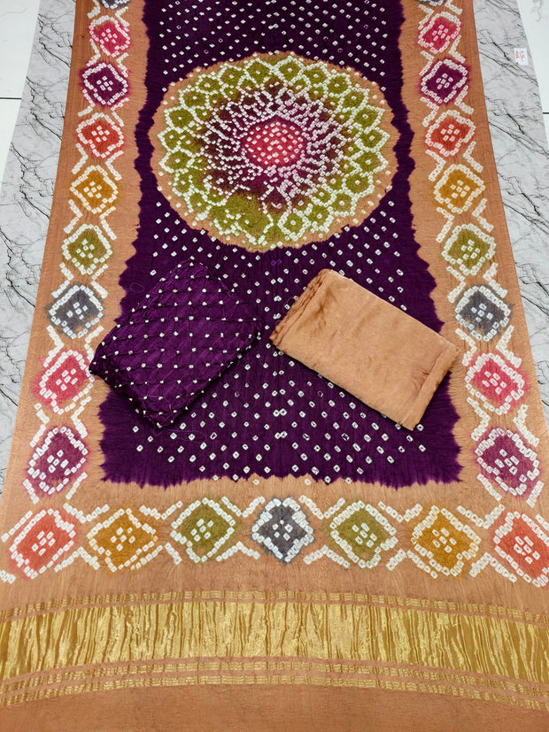 Premium Multi-Color Modal Silk Bandhej Suit Set | Handcrafted Bandhani Designer Dress Material with Zari Dupatta
