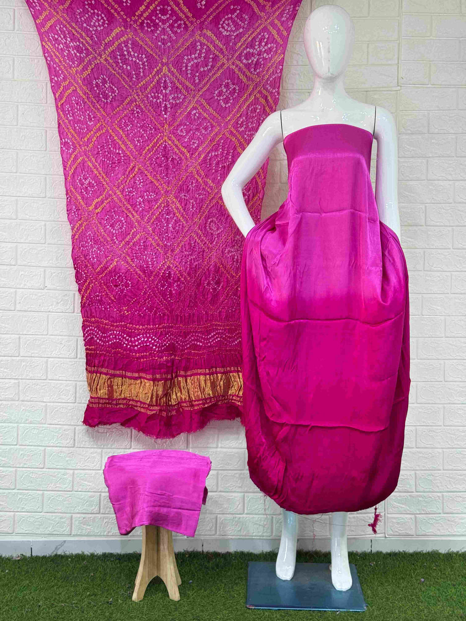 Modal Silk Shaded Lite & Dark Suit with Bandhej Barbhat Dupatta & Zari Pallu