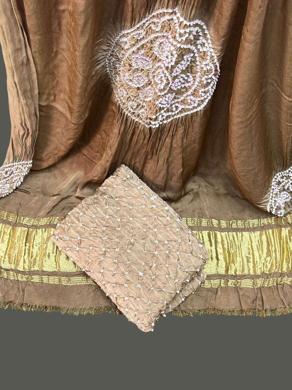 Buy Online Modal Silk Bandhani Makdi Design 3 Piece Suit Set – Zari Dupatta