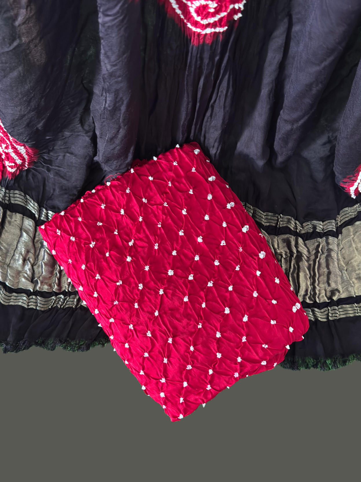 Buy Online Modal Silk Bandhani Makdi Design 3 Piece Suit Set – Zari Dupatta